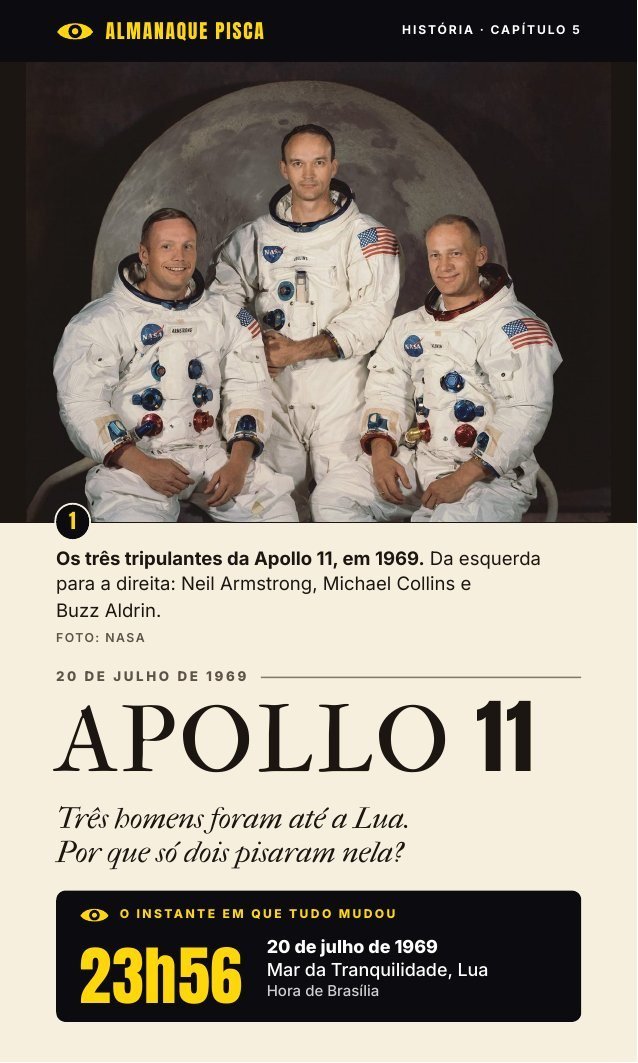 Página de abertura da história da Apollo 11