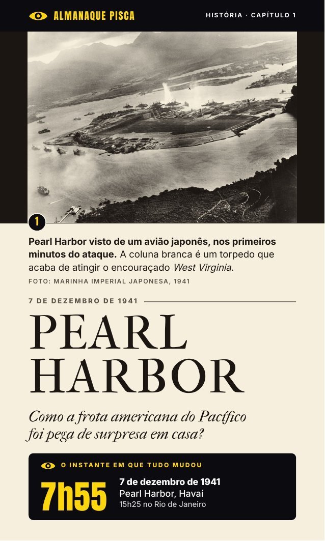 Página de abertura da história de Pearl Harbor